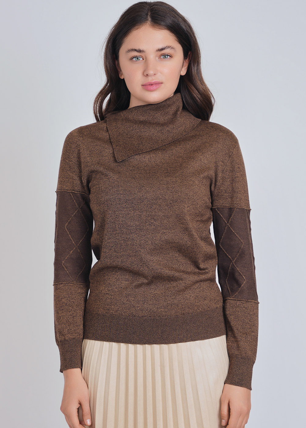 Camel Knit Sweater with Unique Features