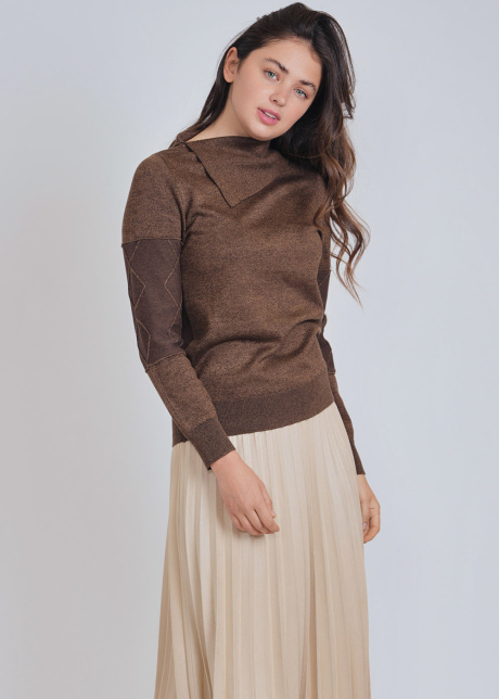 Camel Knit Sweater with Unique Features