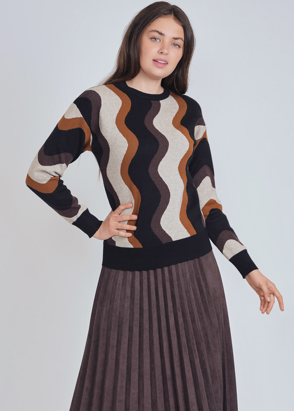 Multicolor Waves on Knit Sweater