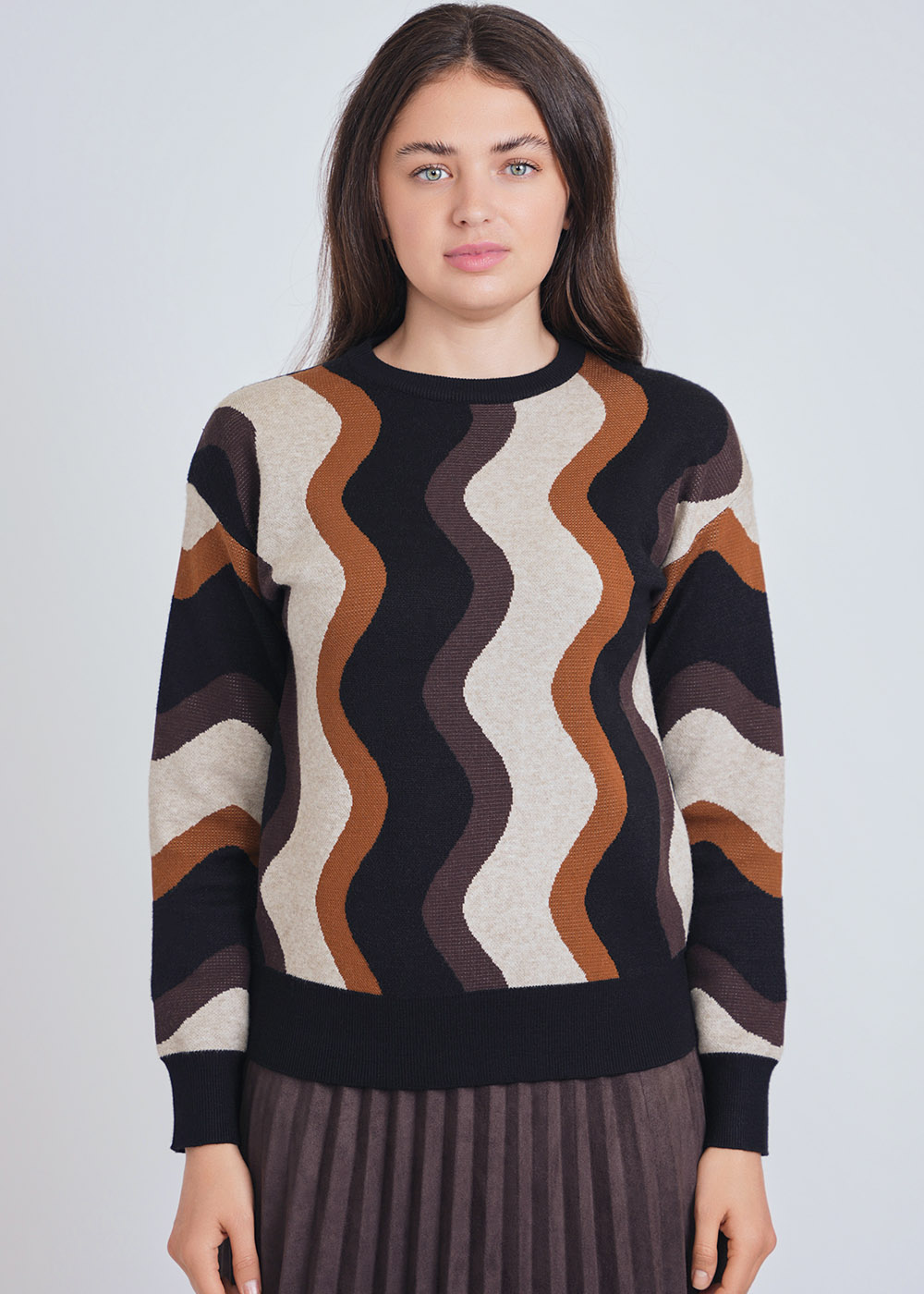 Multicolor Waves on Knit Sweater