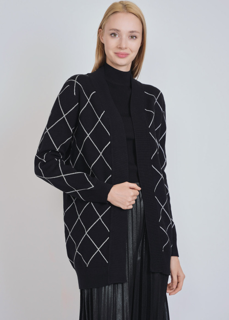 Black Knit Cardigan: Subtle White Geometric Accents