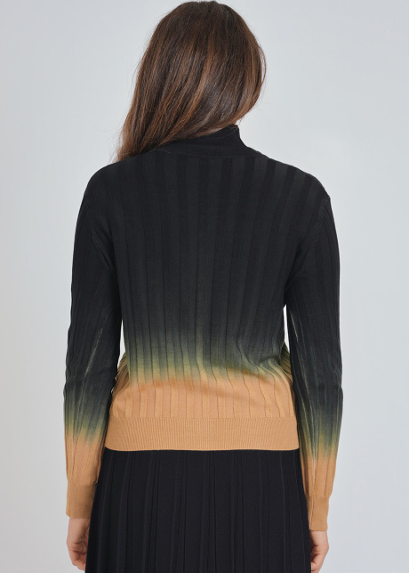 Melding Shades Cardigan: Camel to Black Rib Knit