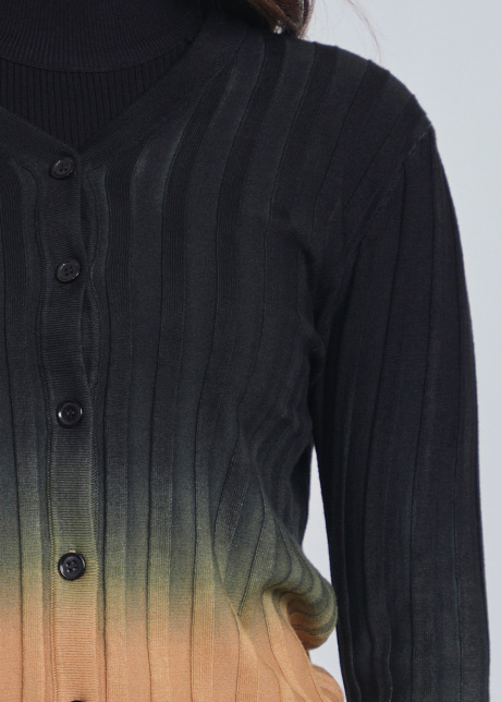 Melding Shades Cardigan: Camel to Black Rib Knit