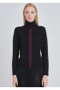 Black Sweater with High Neck & Pink Front Accent