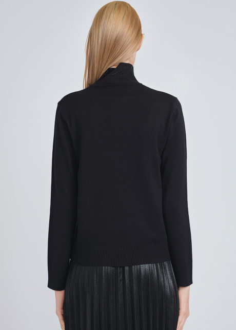 Black Sweater with High Neck & Pink Front Accent