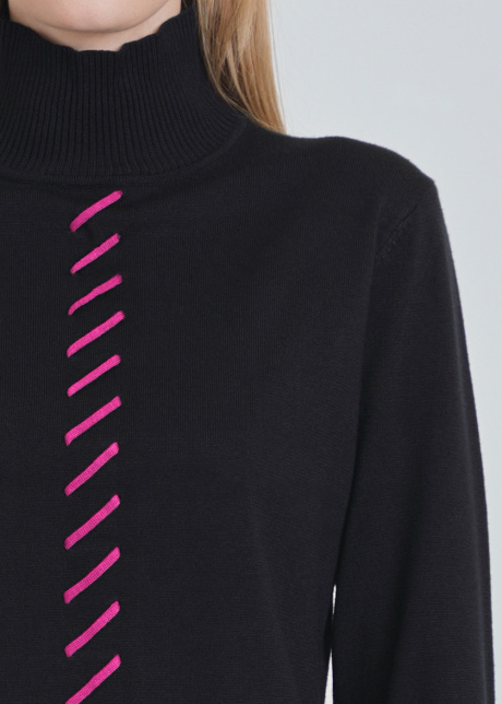Black Sweater with High Neck & Pink Front Accent