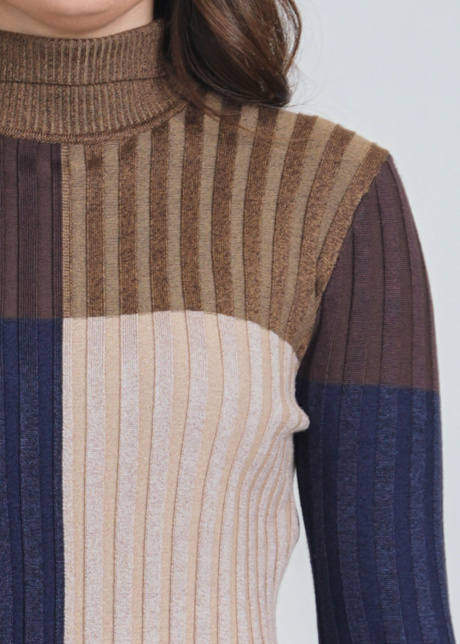 High-Neck Sweater: Multi Color-Block & Ribbed