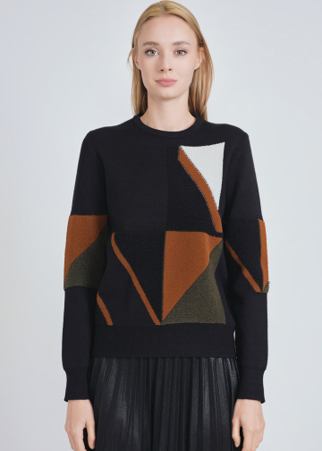 Black Knit Sweater with Shape Details