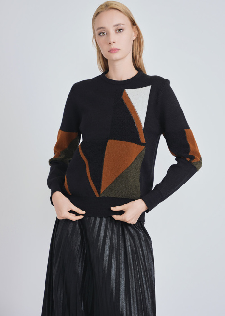 Black Knit Sweater with Shape Details