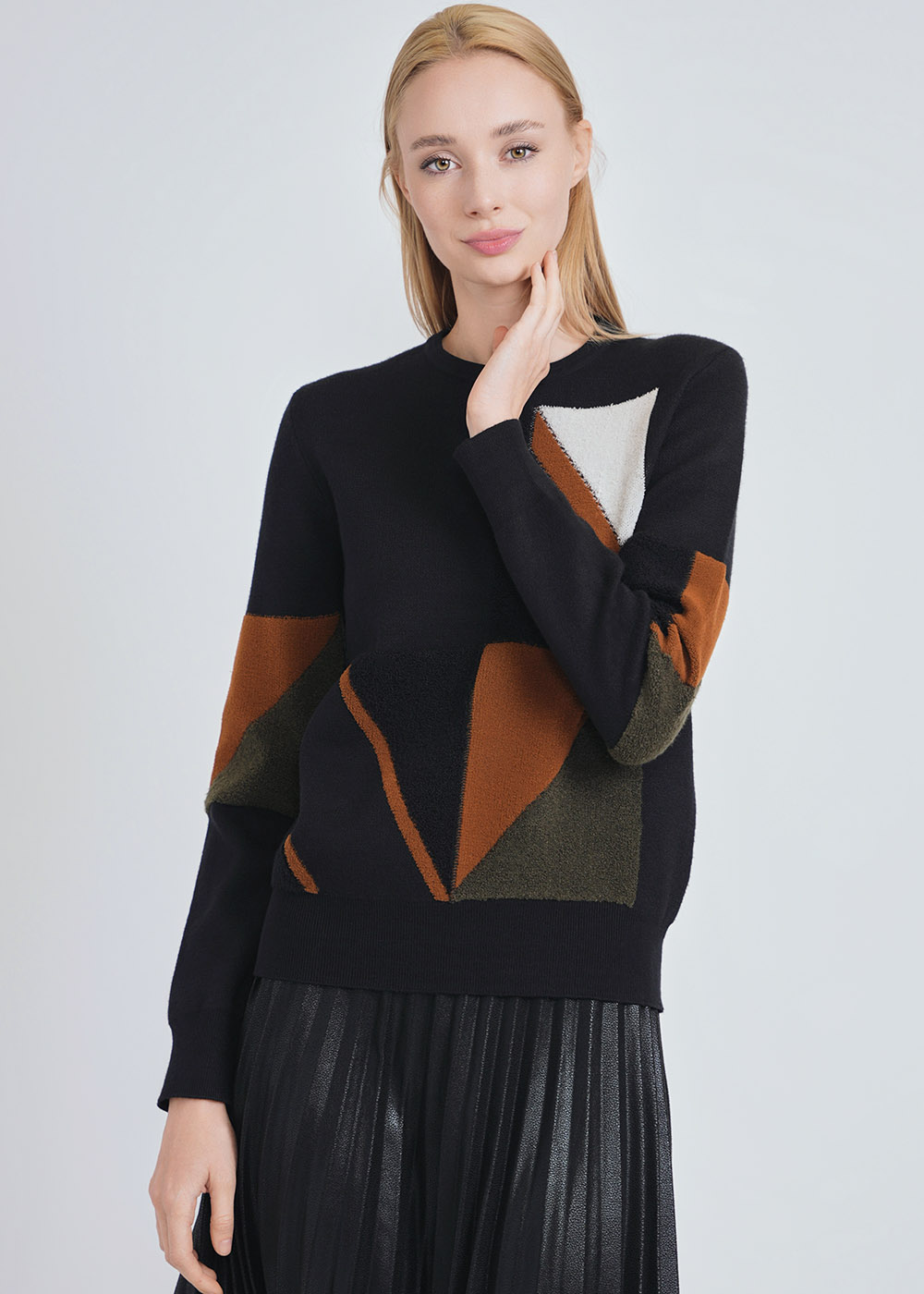Black Knit Sweater with Shape Details
