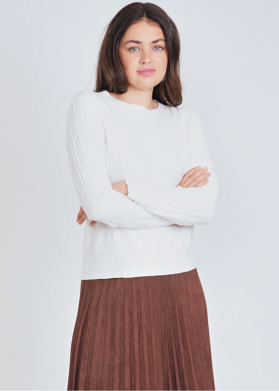 White Knit Sweater with Loose Silhouette