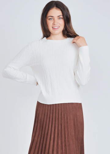 White Knit Sweater with Loose Silhouette