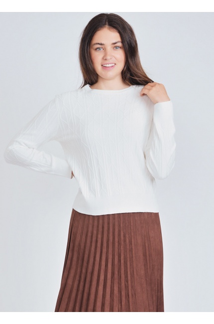 White Knit Sweater with Loose Silhouette