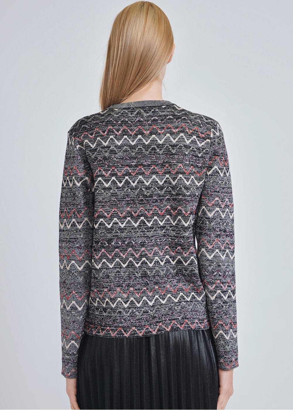 Dynamic Zigzag Patterned Silver Top