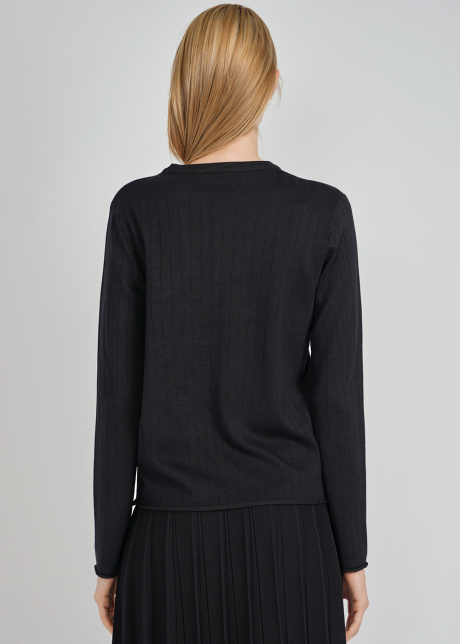 Black Ribbed Crew Neck Sweater With Stylish Buttons