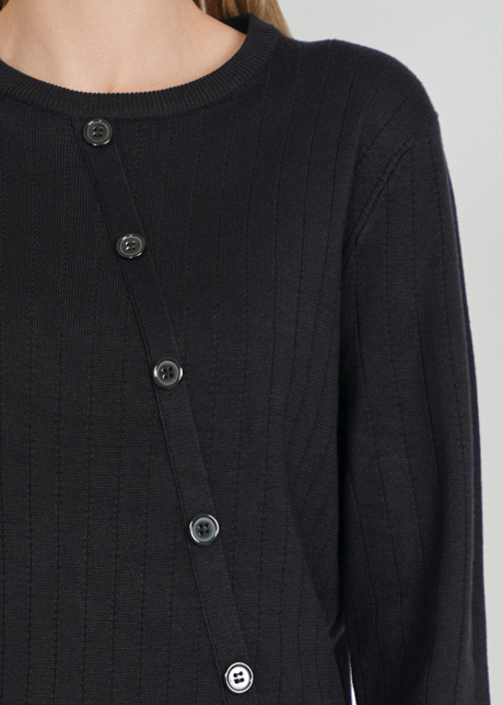 Black Ribbed Crew Neck Sweater With Stylish Buttons