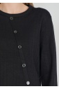 Black Ribbed Crew Neck Sweater With Stylish Buttons
