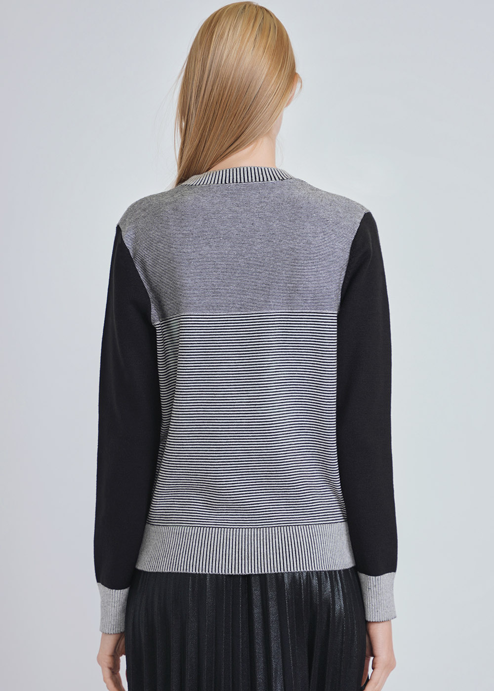 Dynamic Duo: Black Sleeved & Striped Core Knit Top