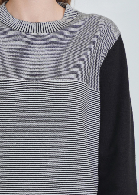 Dynamic Duo: Black Sleeved & Striped Core Knit Top