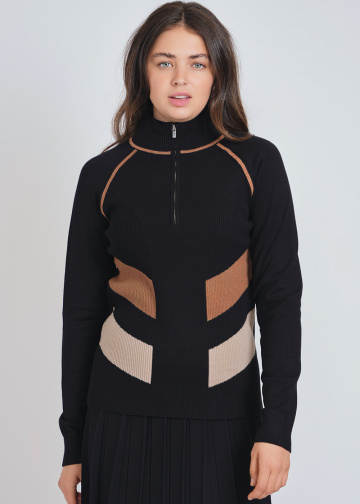 High Collar Black Top with Zip Feature