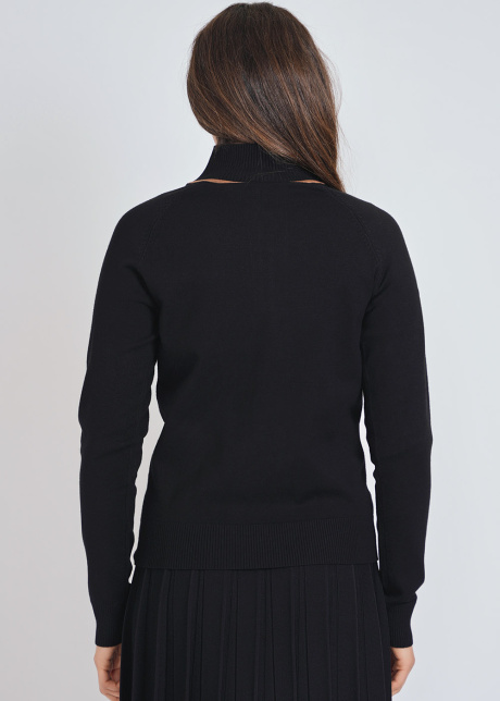 High Collar Black Top with Zip Feature