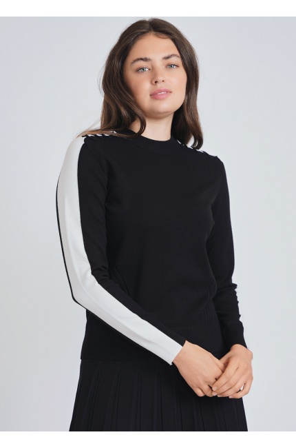 Distinctive Black Knit with Eye-Catching White Sleeve Bands