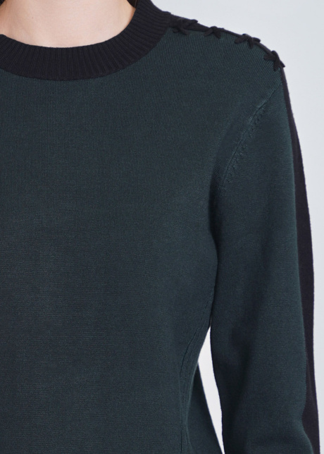 Nature's Embrace: Green Sweater with Black Sleeve Design