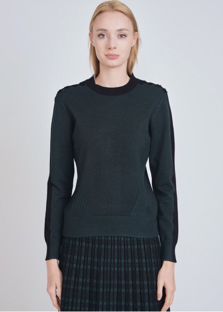 Nature's Embrace: Green Sweater with Black Sleeve Design