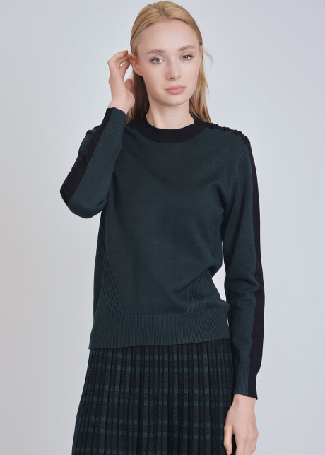 Nature's Embrace: Green Sweater with Black Sleeve Design