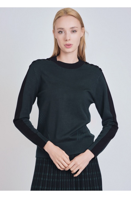 Nature's Embrace: Green Sweater with Black Sleeve Design
