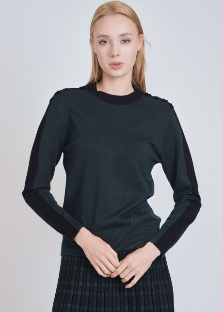 Nature's Embrace: Green Sweater with Black Sleeve Design