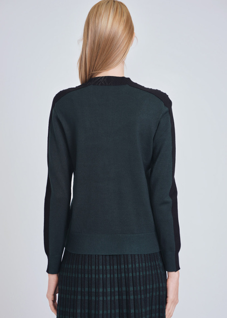 Nature's Embrace: Green Sweater with Black Sleeve Design