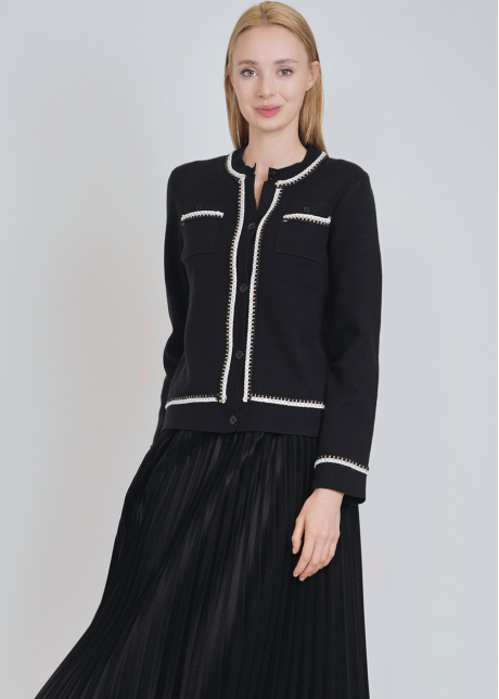 Black Cardigan Infused with White Tints and Buttons