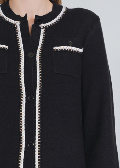 Black Cardigan Infused with White Tints and Buttons