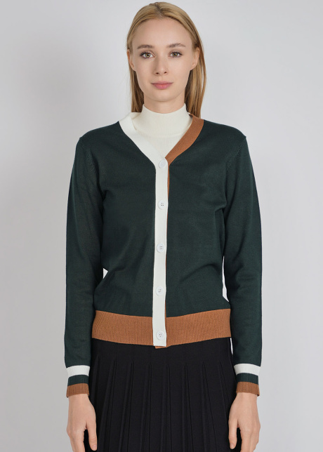Forest Green Buttoned Cardigan with Dual-tone Edges