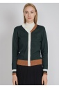 Forest Green Buttoned Cardigan with Dual-tone Edges