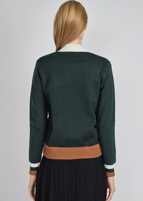 Forest Green Buttoned Cardigan with Dual-tone Edges