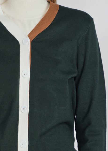 Forest Green Buttoned Cardigan with Dual-tone Edges