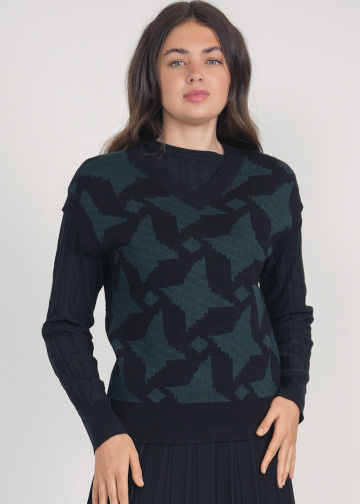 Knitted Harmony: Green & Black V-Neck Waistcoat