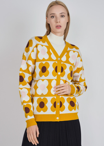 Radiant Yellow Cardigan with Soft Design Elements