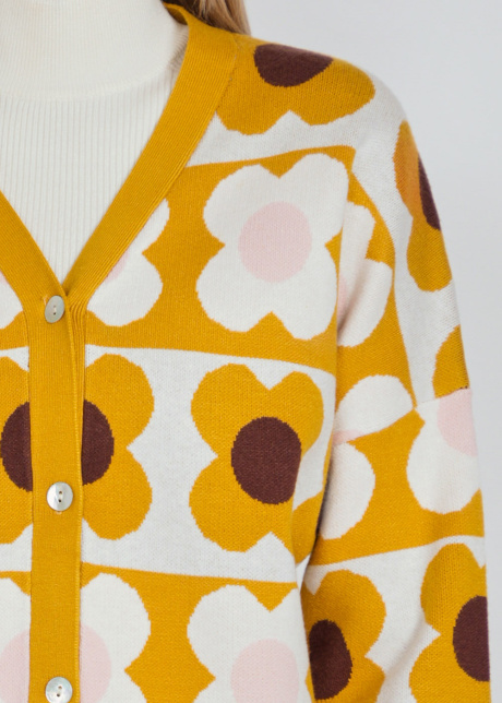 Radiant Yellow Cardigan with Soft Design Elements