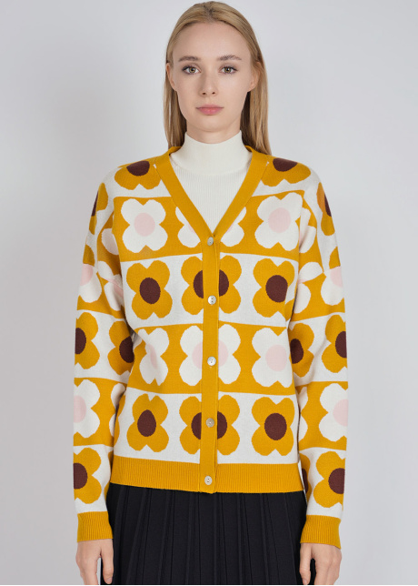 Radiant Yellow Cardigan with Soft Design Elements