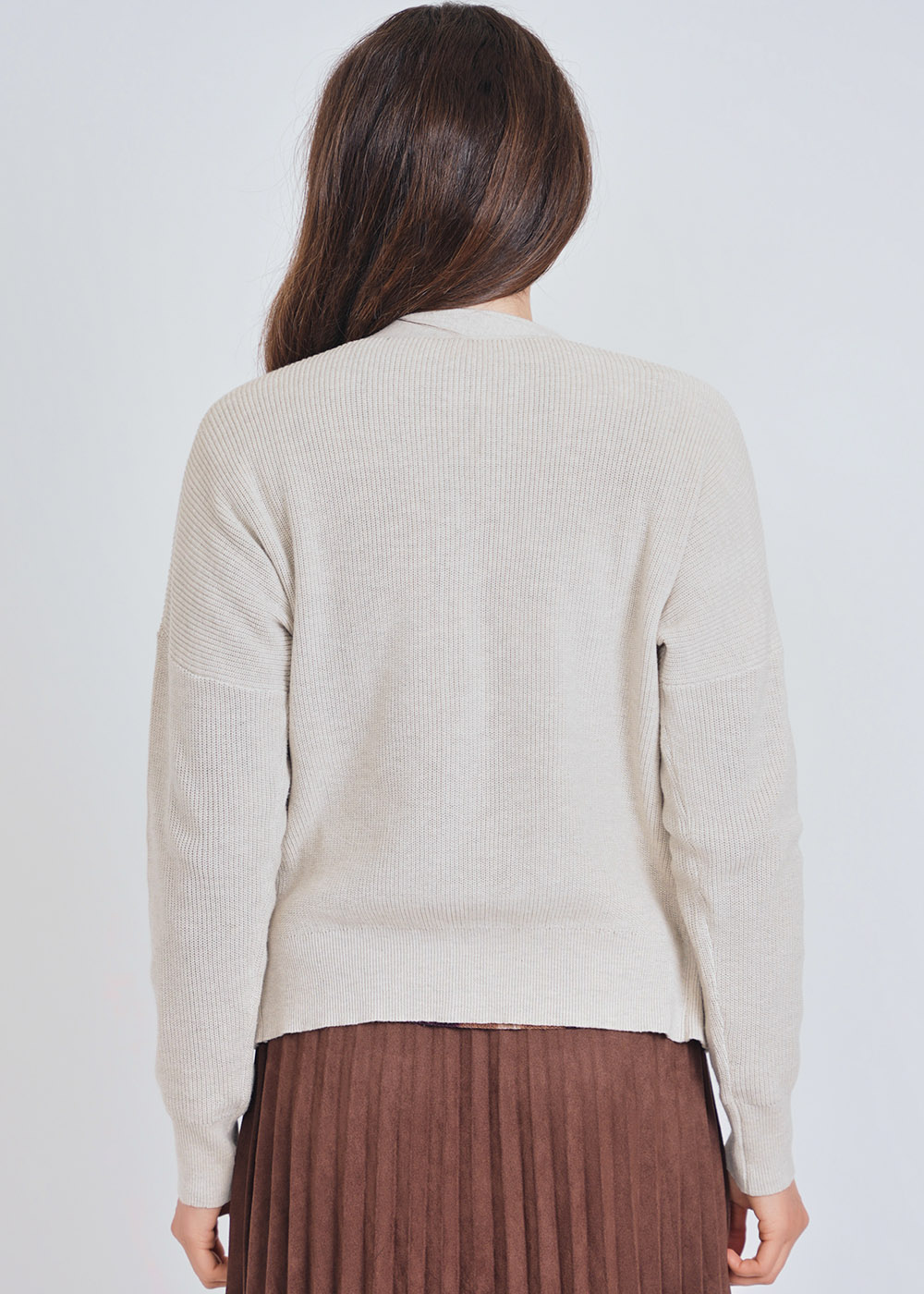 Soft Sand Cardigan: Ribbed Detail, Button Closure, and Pockets