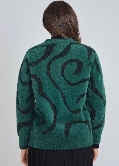 Green Cardigan Comfort: Soft Furry Knit with V-Neck Design