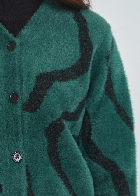 Green Cardigan Comfort: Soft Furry Knit with V-Neck Design