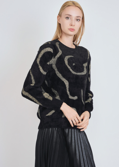 Black Furry Knit Top with Golden Highlights