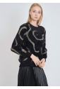 Black Furry Knit Top with Golden Highlights