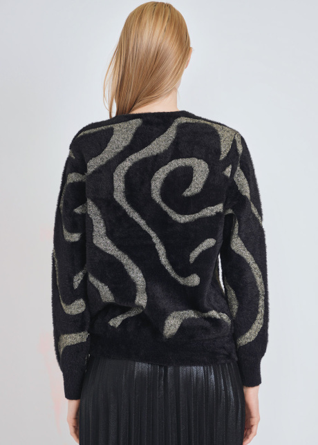 Black Furry Knit Top with Golden Highlights