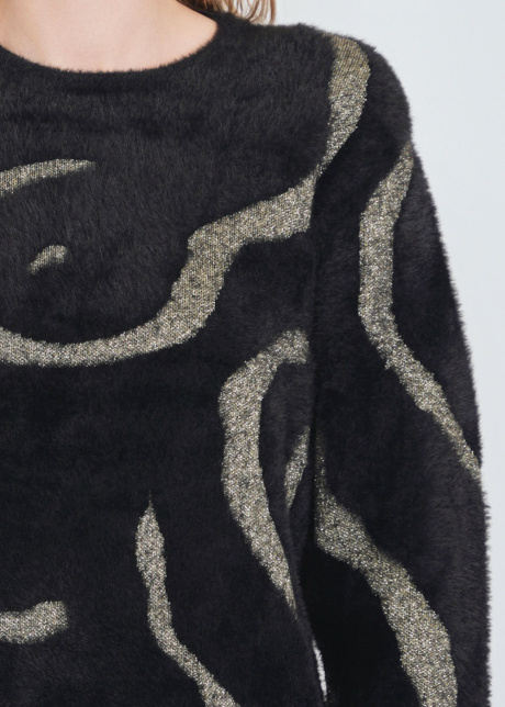 Black Furry Knit Top with Golden Highlights
