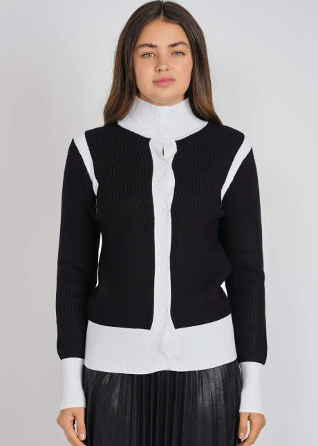 Classic Contrast: Black & White High Neck with Ribbed Design